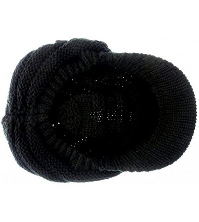 Skullies & Beanies C-US Women Winter Warm & Soft Knit Hat Crochet Visor Brim Cap with Flower Accent - Black - CQ184HMX8EW $30.90