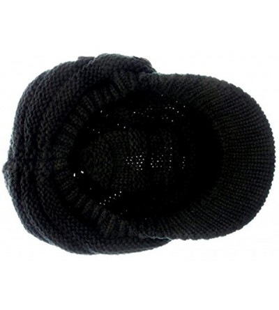 Skullies & Beanies C-US Women Winter Warm & Soft Knit Hat Crochet Visor Brim Cap with Flower Accent - Black - CQ184HMX8EW $17.38