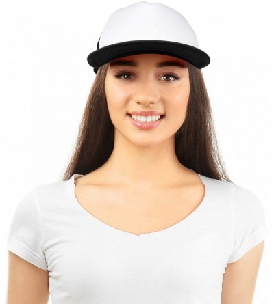 Baseball Caps Flat Billed Trucker Hat Mesh Back S M L Adjustable Cap Solid Two Toned Snapback - Black-white - CQ11JF2NOBN $7.75