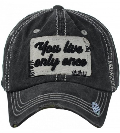 Baseball Caps Unisex Vintage Distressed Patched Phrase Adjustable Baseball Dad Cap - Yolo- Black - CX186AL72QC $9.00