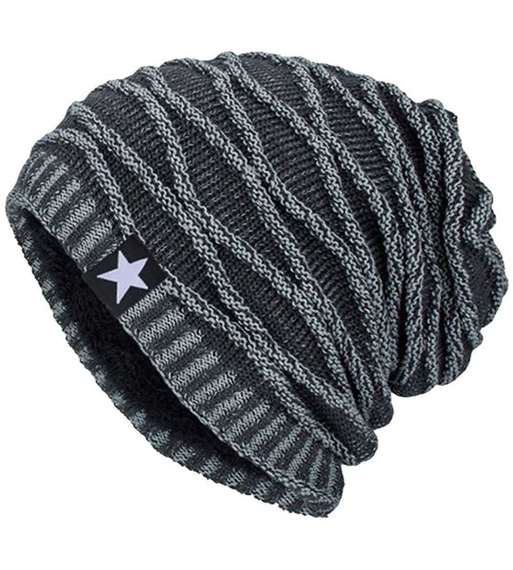 Skullies & Beanies Unisex Knit Slouchy Beanie Chunky Baggy Hat Warm Skull Ski Cap Faux Fur Pompom Hats for Women Men - D-gray...