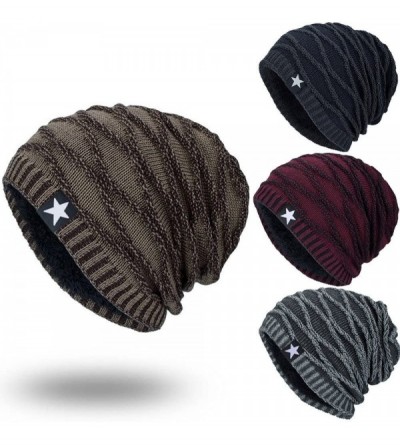 Skullies & Beanies Unisex Knit Slouchy Beanie Chunky Baggy Hat Warm Skull Ski Cap Faux Fur Pompom Hats for Women Men - D-gray...
