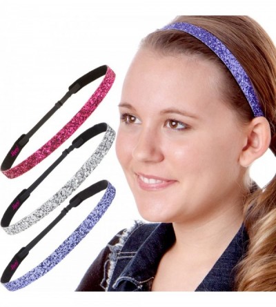 Headbands Women's Adjustable NO Slip Skinny Bling Glitter Headband - Purple/Silver/Hot Pink Bling Glitter Gift Pack 3pk - C81...