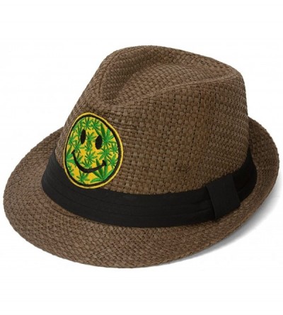 Fedoras Straw Fedora w/Patch (Various Fun Styles) - Weed Smiley Face - C81227DJ77V $7.42