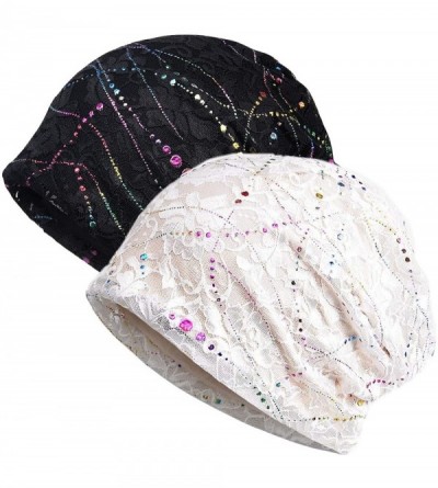 Skullies & Beanies Lace Beanies Chemo Caps Cancer Skull Cap Knitted hat for Womens - B-2pack - C818XWG34CI $12.96