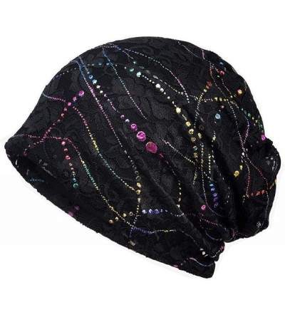 Skullies & Beanies Lace Beanies Chemo Caps Cancer Skull Cap Knitted hat for Womens - B-2pack - C818XWG34CI $12.96