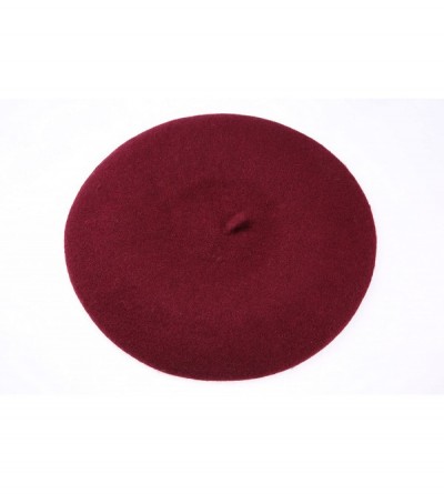 Berets French Style Classic Solid Color Wool Berets Beanies Cap Hats - Wine Red - CQ1945OE7MC $9.05