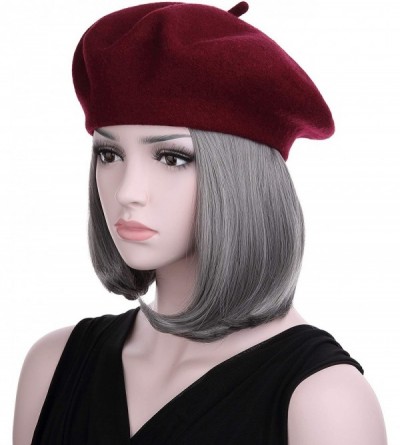 Berets French Style Classic Solid Color Wool Berets Beanies Cap Hats - Wine Red - CQ1945OE7MC $9.05