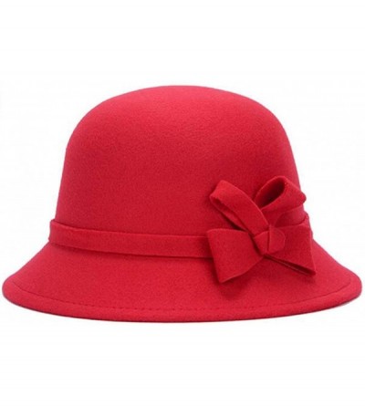 Bucket Hats Women Bowler Hat Vintage Winter Wool Warm Bucket Hat 1920 Cloche Hat - Red - C618KO80K3T $7.71