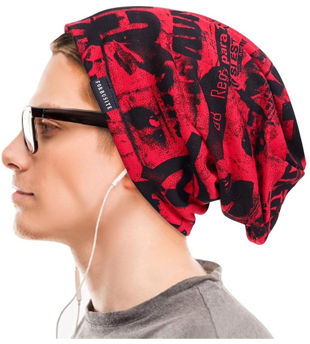 Skullies & Beanies Mens Printed Skull Caps Summer Hip Beanies for Women B411 - Red - CK18ZKDD9YU $12.10