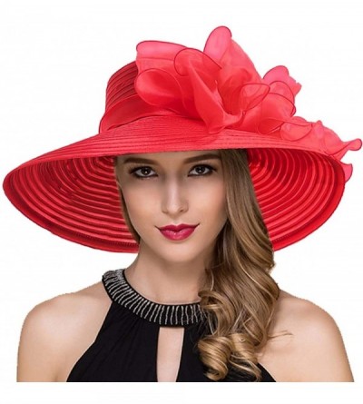 Bucket Hats Women Kentucky Derby Church Dress Cloche Hat Fascinator Floral Tea Party Wedding Bucket Hat S052 - S062-red - CV1...