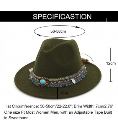 Fedoras Men Women Vintage Felt Fedora Hat Wide Brim Panama Hats with Buckle - B-belt Olive Green - C718SUHK5C9 $12.67