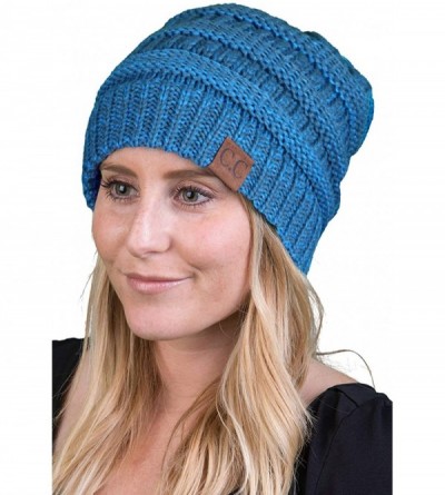 Skullies & Beanies Trendy Warm Chunky Soft Marled Cable Knit Slouchy Beanie - Blue/Teal (18) - C1126ZOVZUF $9.32