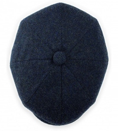 Newsboy Caps Men's Wool Herringbone Newsboy Cap Driving Cabbie Tweed Applejack Golf Hat - Navy Herringbone - CH192WTWEZ2 $19.76
