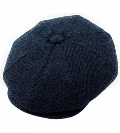 Newsboy Caps Men's Wool Herringbone Newsboy Cap Driving Cabbie Tweed Applejack Golf Hat - Navy Herringbone - CH192WTWEZ2 $19.76