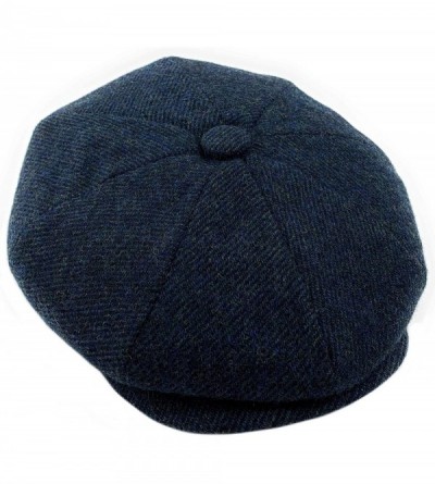 Newsboy Caps Men's Wool Herringbone Newsboy Cap Driving Cabbie Tweed Applejack Golf Hat - Navy Herringbone - CH192WTWEZ2 $19.76