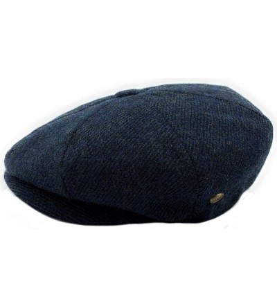 Newsboy Caps Men's Wool Herringbone Newsboy Cap Driving Cabbie Tweed Applejack Golf Hat - Navy Herringbone - CH192WTWEZ2 $19.76