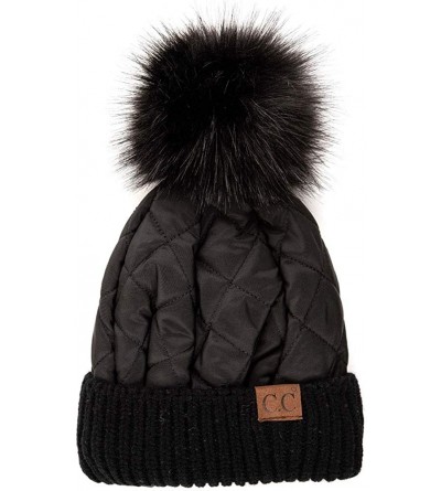 Skullies & Beanies Unisex Warm Trendy Quilted Puffer Warm Soft Solid Color Beanie Hat - Black - CC18QHL9T7K $21.00