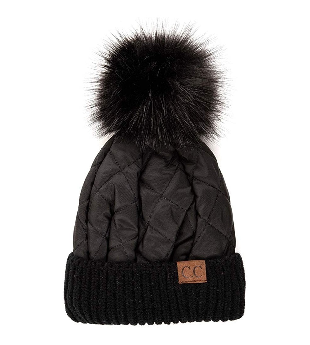 Skullies & Beanies Unisex Warm Trendy Quilted Puffer Warm Soft Solid Color Beanie Hat - Black - CC18QHL9T7K $21.00