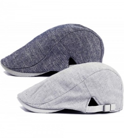 Newsboy Caps 2 Pack Men's Cotton Flat Cap Ivy Gatsby Newsboy Hunting Hat - Navy/Light Grey - CH17Z5A5456 $11.78