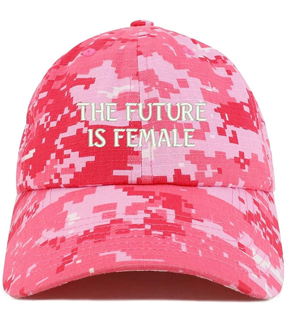 Baseball Caps The Future is Female Embroidered Low Profile Adjustable Cap Dad Hat - Pink Digital Camo - C118TWKQGDQ $21.68