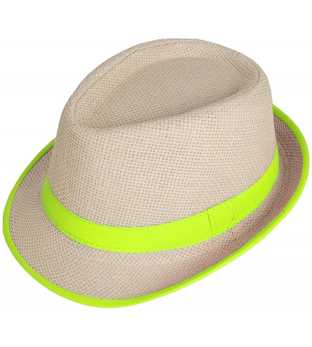 Fedoras Men Women Short Brim Sunblock Summer Fedora Straw Hat with Manhattan Style - Green - CP12GZ7O8QF $16.97