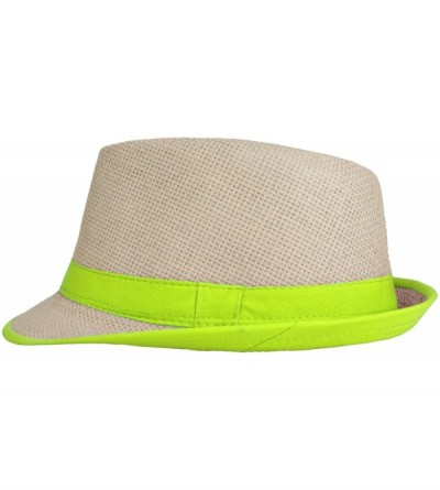 Fedoras Men Women Short Brim Sunblock Summer Fedora Straw Hat with Manhattan Style - Green - CP12GZ7O8QF $16.97