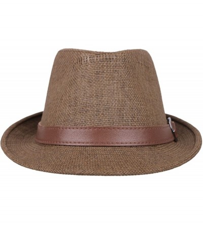 Fedoras Men/Womens Outdoor Casual Structured Straw Fedora Hat w/PU Leather Strap - Dk Brown Hat Brown Belt - CW1804LZW5M $10.96