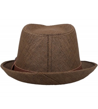 Fedoras Men/Womens Outdoor Casual Structured Straw Fedora Hat w/PU Leather Strap - Dk Brown Hat Brown Belt - CW1804LZW5M $10.96