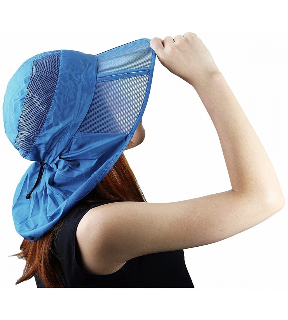 Sun Hats Women Sun Protection Hat-Ultra Thin Lightweight Foldable Garden Flap Cap - 02-blue - CF12EMMFXOB $12.11