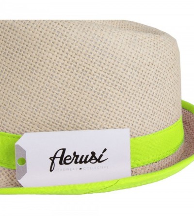 Fedoras Men Women Short Brim Sunblock Summer Fedora Straw Hat with Manhattan Style - Green - CP12GZ7O8QF $16.97