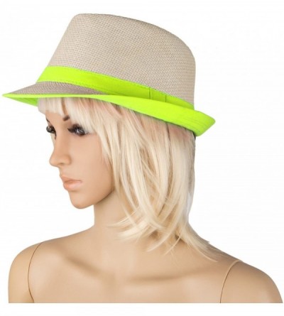 Fedoras Men Women Short Brim Sunblock Summer Fedora Straw Hat with Manhattan Style - Green - CP12GZ7O8QF $16.97