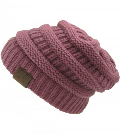 Skullies & Beanies Unisex Plain CC Beanie Cap Warm Thick Bubble Knit Winter Ski Hat - Pink - C818IKEAEWE $13.65