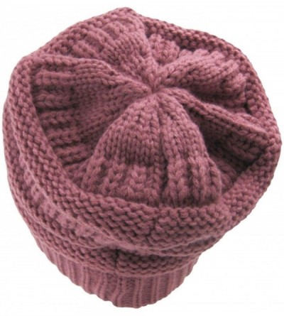 Skullies & Beanies Unisex Plain CC Beanie Cap Warm Thick Bubble Knit Winter Ski Hat - Pink - C818IKEAEWE $13.65