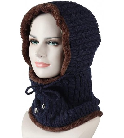 Balaclavas Warmer Balaclava Knit Thicken Fleece Lined Hat Windproof Winter Outdoor Ski Neck Warmer - Style 1-dark Blue - C118...