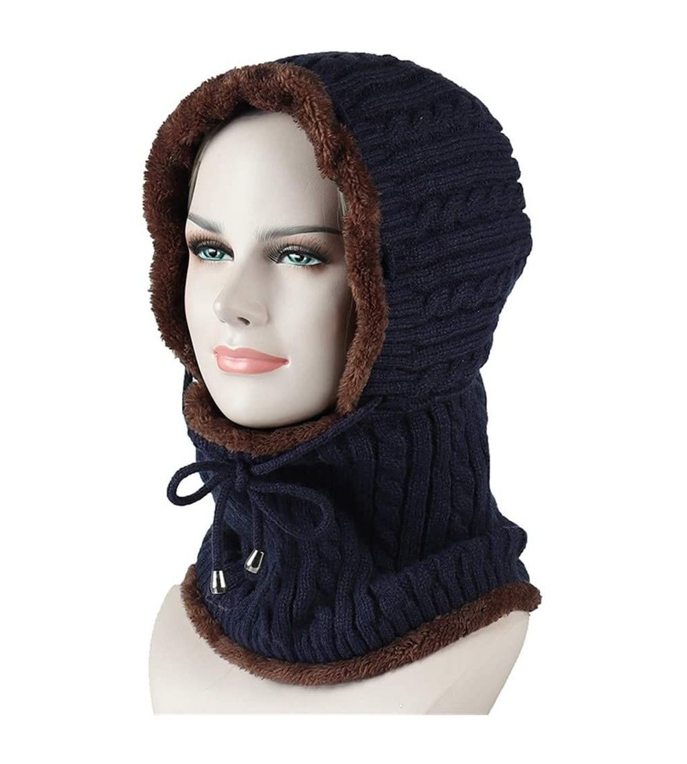 Balaclavas Warmer Balaclava Knit Thicken Fleece Lined Hat Windproof Winter Outdoor Ski Neck Warmer - Style 1-dark Blue - C118...