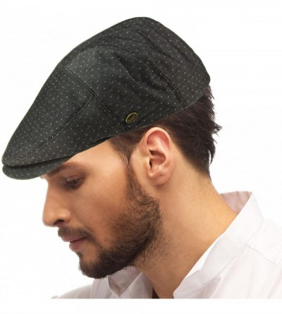 Newsboy Caps Men's 100% Cotton 7 Panel Ivy Mixed Pattern Driver Cabby Flat Cap Hat - Polka Dot Black - C418DO2I020 $16.15