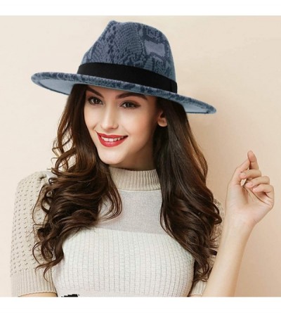 Fedoras Womens Wool Felt Snakeskin Fedora Hats Wide Brim Trilby Panama Hat with Band - Grey-blue2 - CA1942KL32G $11.64