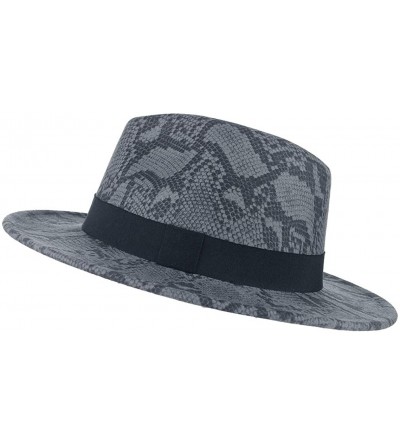 Fedoras Womens Wool Felt Snakeskin Fedora Hats Wide Brim Trilby Panama Hat with Band - Grey-blue2 - CA1942KL32G $11.64