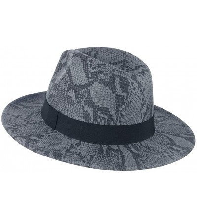 Fedoras Womens Wool Felt Snakeskin Fedora Hats Wide Brim Trilby Panama Hat with Band - Grey-blue2 - CA1942KL32G $11.64