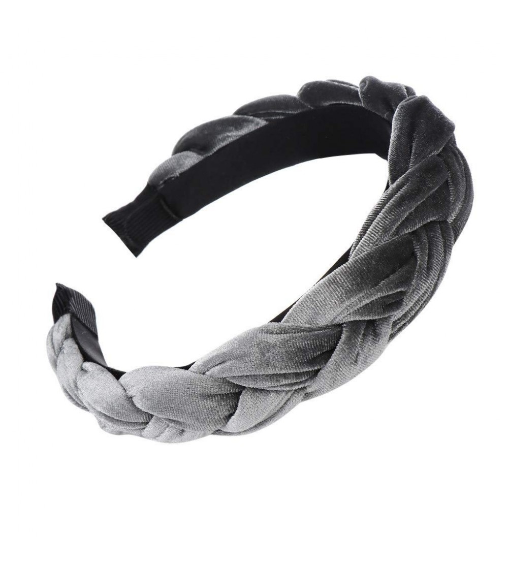 Headbands Women Braided Knot Headband Velvet Head Hoop Chunky Wide Plaited Hairbands Girls Hair Wrap (Gray) - Gray - CC18T3UU...