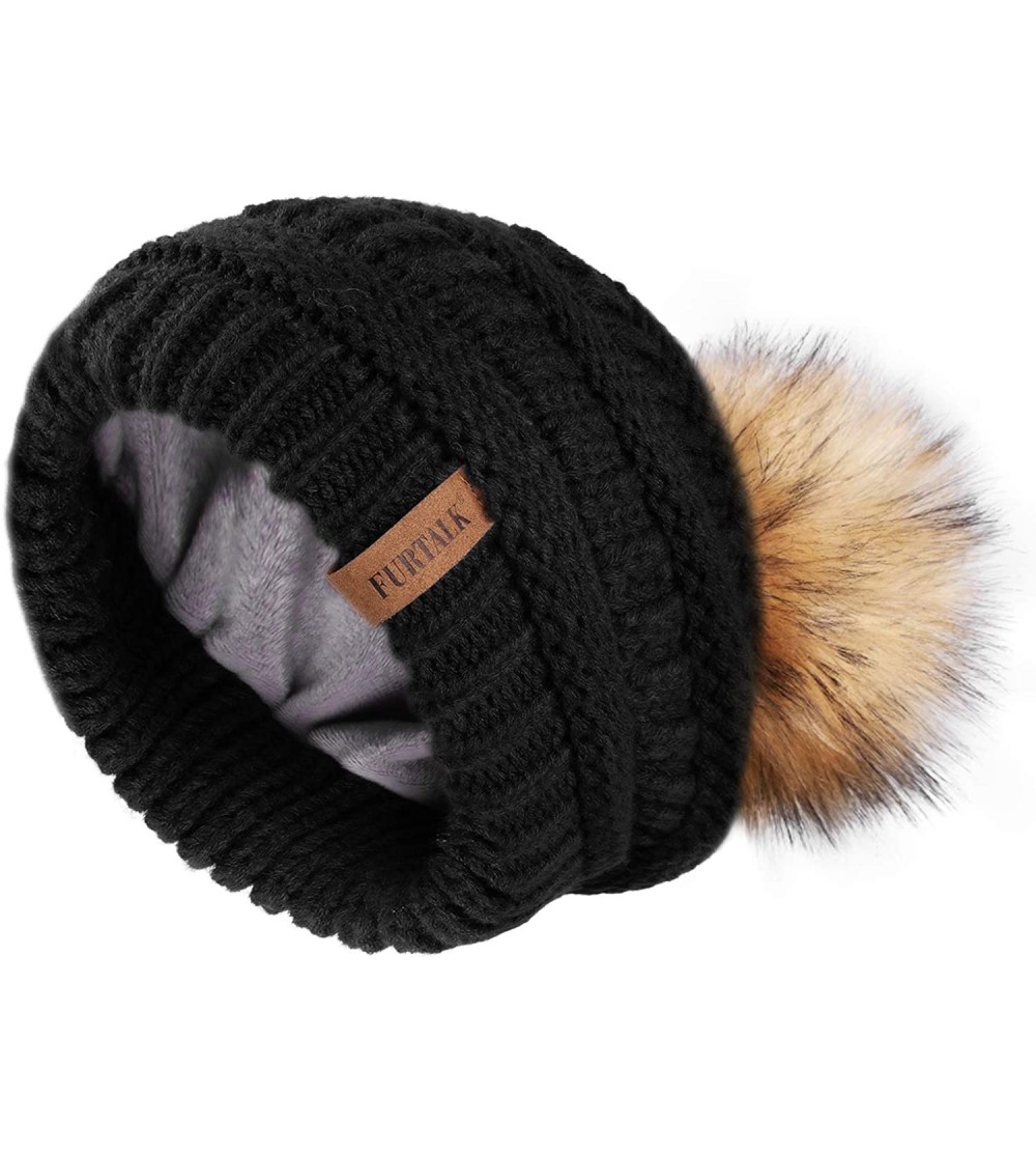 Skullies & Beanies Winter Slouchy Beanie Hats Women Fleece Lined Warm Ski Knitted Pom Pom Hat - 02-black - CG18554C3IQ $12.65