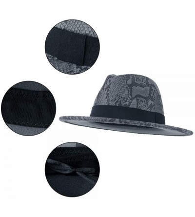 Fedoras Womens Wool Felt Snakeskin Fedora Hats Wide Brim Trilby Panama Hat with Band - Grey-blue2 - CA1942KL32G $11.64