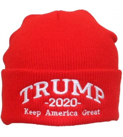 Skullies & Beanies Adult USA Made Embroidered Trump 2020 Keep America Great Beanie - Red - CX18A90Z42H $26.50