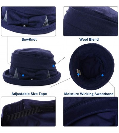 Bucket Hats Womens Wool Blend Winter Bucket 1920s Vintage Derby Hat Fedora Round Fall Bowler 55-59cm - 89369-burgundy - CV18I...