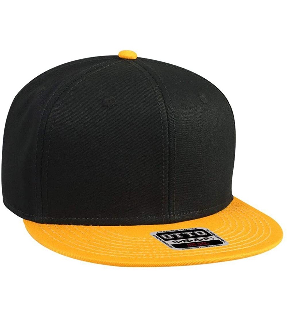 Baseball Caps SNAP Cotton Twill Round Flat Visor 6 Panel Pro Style Snapback Hat - Gld/Blk/Blk - CL12FN5VYW1 $12.46