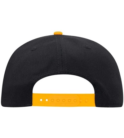 Baseball Caps SNAP Cotton Twill Round Flat Visor 6 Panel Pro Style Snapback Hat - Gld/Blk/Blk - CL12FN5VYW1 $12.46