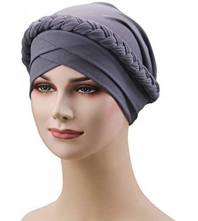 Skullies & Beanies Women's Twisted Braid Silky Turban Hats Cancer Chemo Skull Beanies Headwear Head Wrap Hair Loss Cover - Gr...