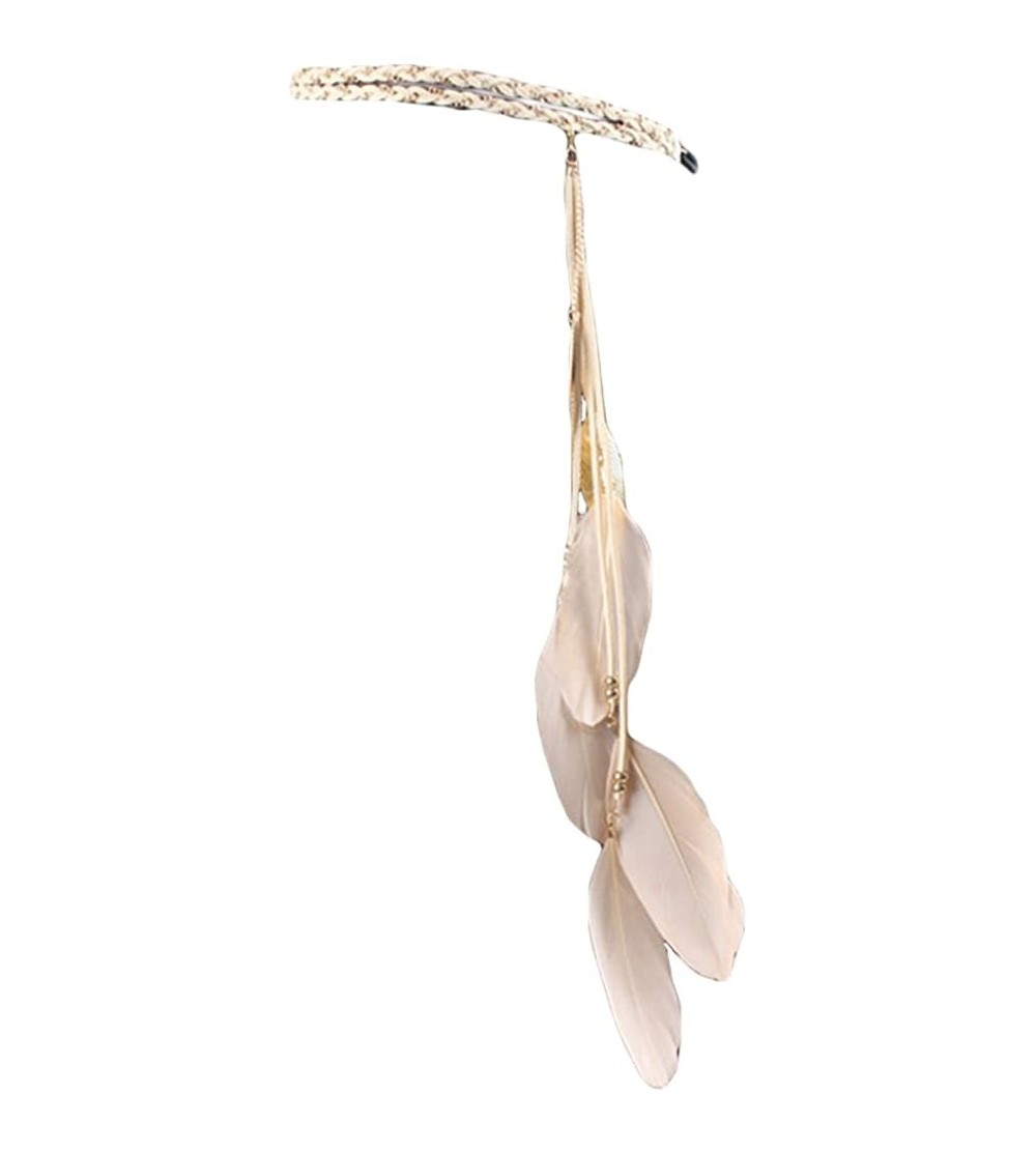 Headbands Women Feather Leaf Tassels Braided Hippie Headband Hair Accessories - Beige - CC12JO0E4X7 $8.67