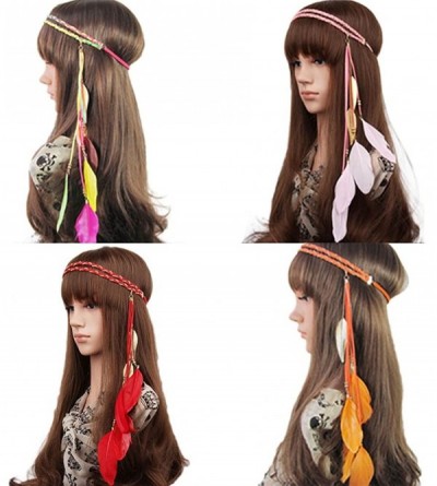 Headbands Women Feather Leaf Tassels Braided Hippie Headband Hair Accessories - Beige - CC12JO0E4X7 $8.67